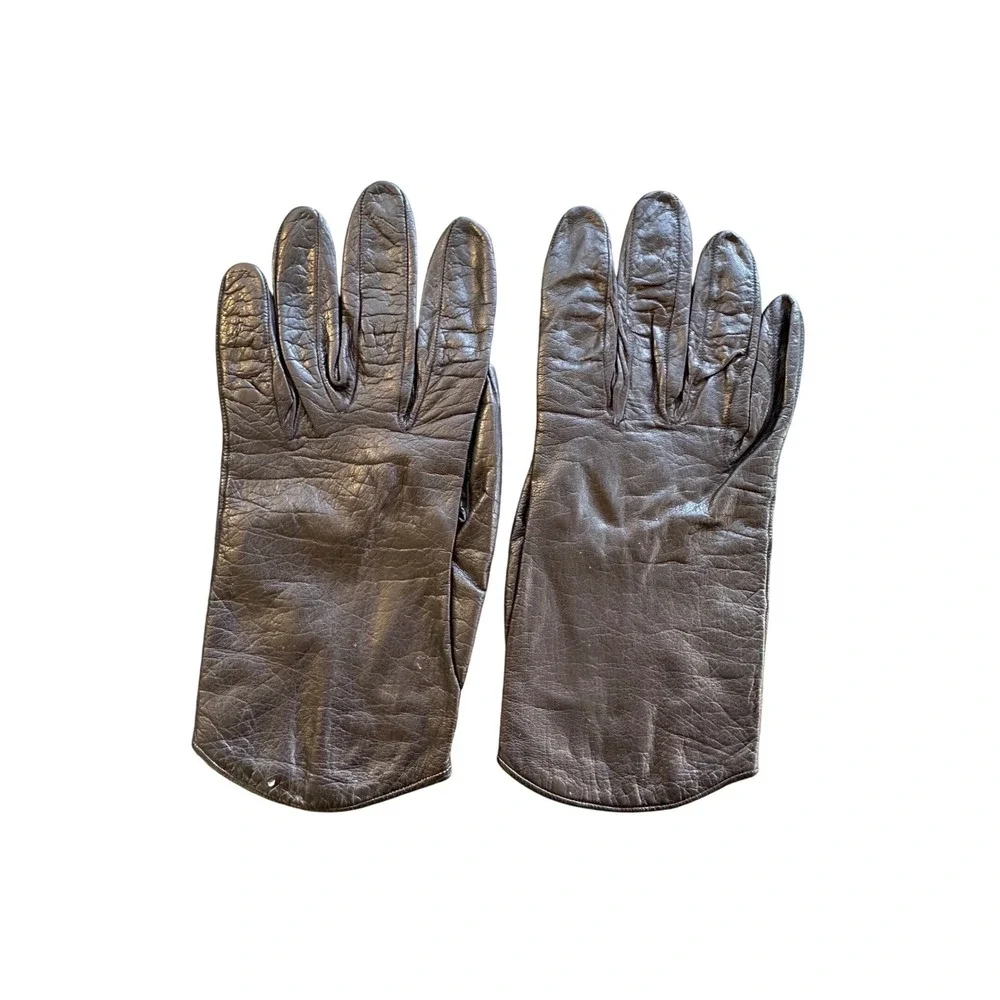 Yves Saint Laurent Paris Vintage Leather Silk Lined Gloves  Made in France 6‎